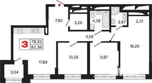 3-к квартира, вторичка, 84м2, 25/25 этаж