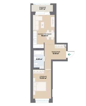 1-к квартира, вторичка, 48м2, 2/25 этаж