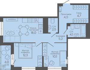 2-к квартира, вторичка, 63м2, 11/16 этаж
