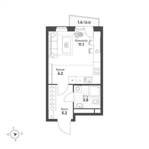 Студия квартира, вторичка, 27м2, 6/15 этаж