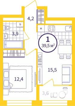 1-к квартира, вторичка, 38м2, 7/24 этаж