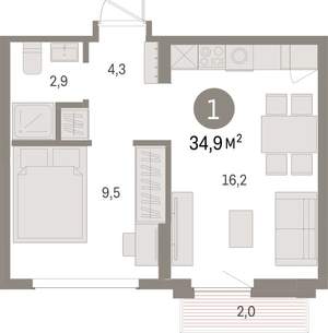 1-к квартира, вторичка, 35м2, 7/9 этаж