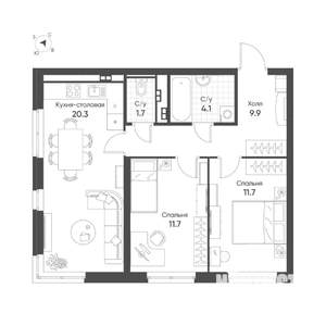 2-к квартира, вторичка, 59м2, 2/16 этаж