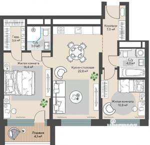 2-к квартира, строящийся дом, 70м2, 18/30 этаж
