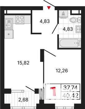 1-к квартира, вторичка, 40м2, 24/31 этаж
