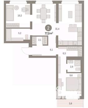 2-к квартира, вторичка, 78м2, 8/9 этаж
