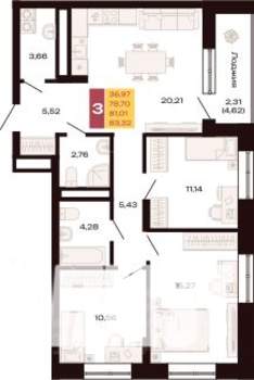3-к квартира, вторичка, 83м2, 26/30 этаж