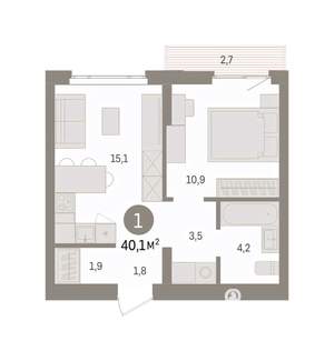 1-к квартира, вторичка, 40м2, 3/7 этаж