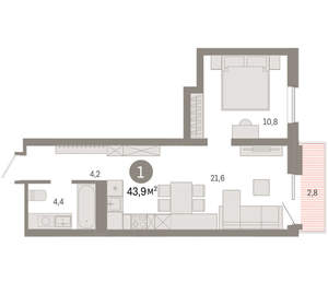 1-к квартира, вторичка, 44м2, 7/8 этаж