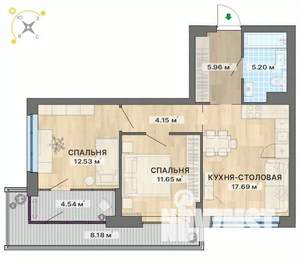 2-к квартира, вторичка, 70м2, 6/12 этаж