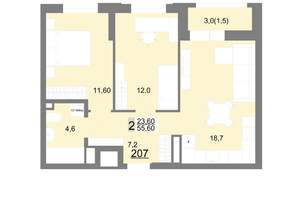 2-к квартира, вторичка, 56м2, 23/26 этаж
