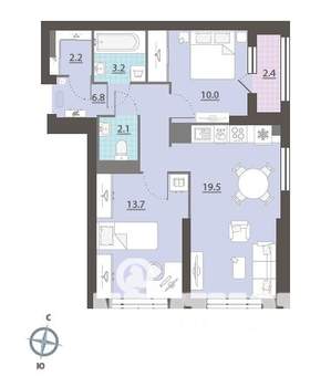 2-к квартира, вторичка, 59м2, 28/32 этаж