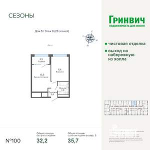 1-к квартира, строящийся дом, 36м2, 8/28 этаж