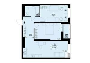 2-к квартира, строящийся дом, 66м2, 1/25 этаж