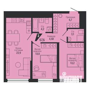 3-к квартира, вторичка, 68м2, 4/30 этаж