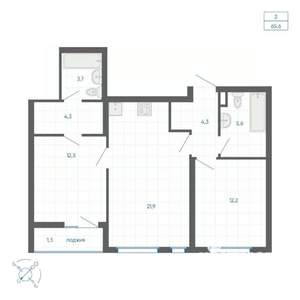2-к квартира, вторичка, 66м2, 14/32 этаж