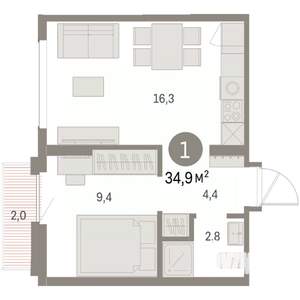 1-к квартира, вторичка, 35м2, 6/8 этаж