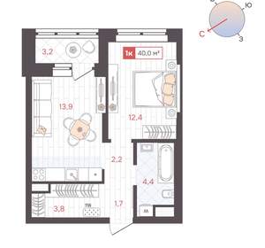 1-к квартира, вторичка, 40м2, 9/25 этаж