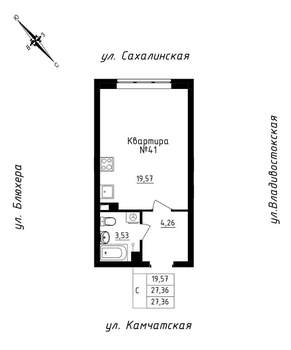 Студия квартира, строящийся дом, 27м2, 4/25 этаж