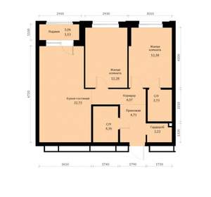 2-к квартира, вторичка, 68м2, 12/30 этаж
