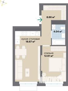 1-к квартира, строящийся дом, 44м2, 25/26 этаж