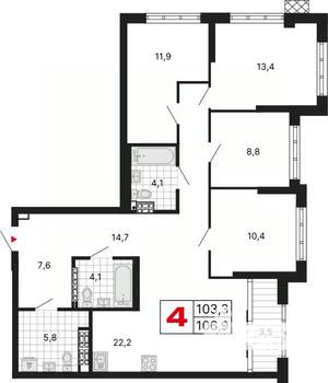 4-к квартира, вторичка, 107м2, 12/15 этаж