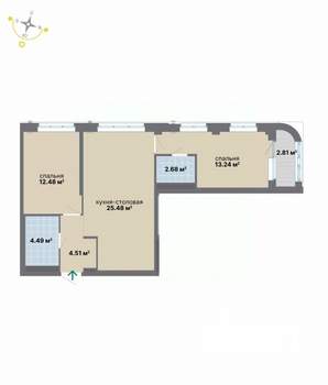 2-к квартира, вторичка, 66м2, 9/9 этаж