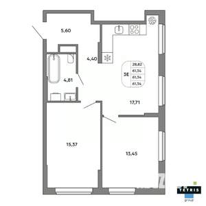 3-к квартира, вторичка, 61м2, 14/32 этаж