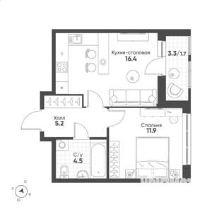 1-к квартира, вторичка, 40м2, 7/15 этаж