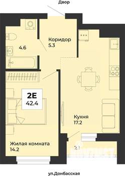 2-к квартира, строящийся дом, 42м2, 3/25 этаж