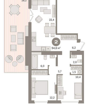 2-к квартира, вторичка, 95м2, 9/9 этаж
