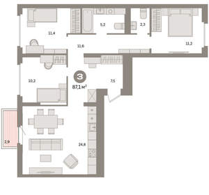 3-к квартира, вторичка, 87м2, 5/9 этаж