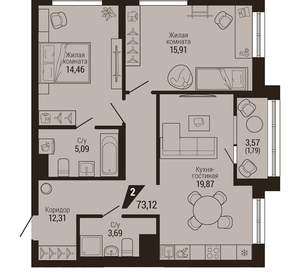 2-к квартира, вторичка, 73м2, 4/23 этаж