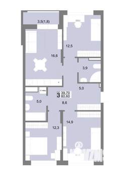 3-к квартира, строящийся дом, 81м2, 6/25 этаж