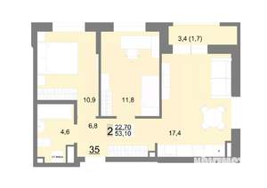 2-к квартира, строящийся дом, 53м2, 15/26 этаж