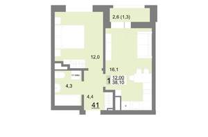 1-к квартира, вторичка, 38м2, 6/26 этаж
