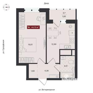 1-к квартира, вторичка, 45м2, 5/24 этаж