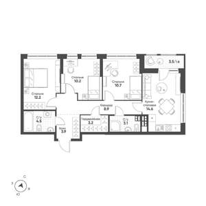 3-к квартира, вторичка, 73м2, 10/15 этаж