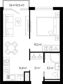 1-к квартира, вторичка, 32м2, 7/24 этаж