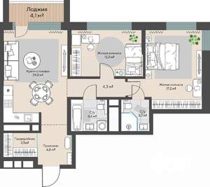 2-к квартира, строящийся дом, 79м2, 15/30 этаж