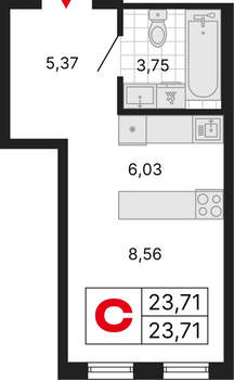 Студия квартира, вторичка, 24м2, 12/25 этаж