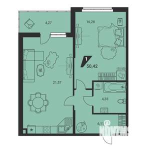 1-к квартира, вторичка, 50м2, 2/25 этаж