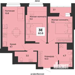 3-к квартира, строящийся дом, 61м2, 4/25 этаж