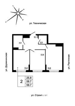 2-к квартира, вторичка, 58м2, 18/19 этаж