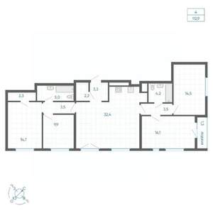 4-к квартира, вторичка, 113м2, 7/15 этаж