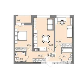 2-к квартира, вторичка, 63м2, 18/25 этаж