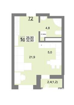 Студия квартира, вторичка, 33м2, 11/26 этаж