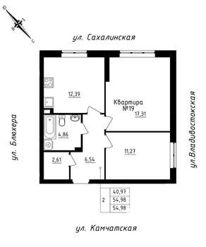 2-к квартира, строящийся дом, 55м2, 2/25 этаж