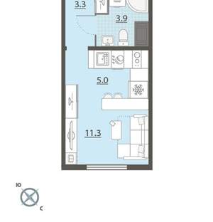 Студия квартира, вторичка, 24м2, 9/24 этаж