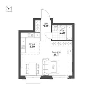 Студия квартира, строящийся дом, 35м2, 6/25 этаж